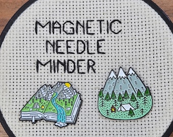 Camping Needle Minder Magnetic for Cross Stitch, Embroidery, Funny Magnetic Pin, or Happy Camper Decorative Magnet - Mountain Needle Minder