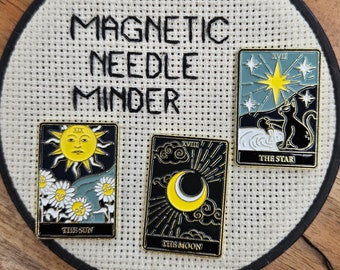 Sun Moon Star Tarot Needle Minder Magnetic for Cross Stitch, Embroidery, or Tarot Decorative Magnet - Moon Needle Minder