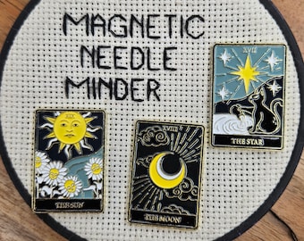 Sun Moon Star Tarot Needle Minder Magnetic for Cross Stitch, Embroidery, or Tarot Decorative Magnet - Moon Needle Minder