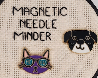 Cool Cat or Dog Needle Minder Magnetic for Cross Stitch, Embroidery, or Decorative Cat Magnet Dog Magnet - Cute Needle Minder