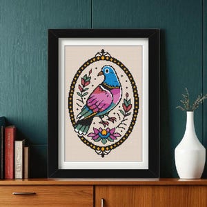 Pigeon Cross Stitch Pattern PDF | Tattoo Style Bird Embroidery Design | Modern Urban Pigeon Needlepoint | Instant Download