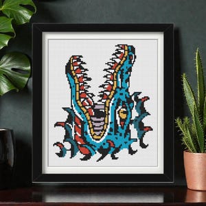 Blue Alligator Cross Stitch Pattern PDF – Tattoo-Inspired Gator Design – Subversive Embroidery – Modern DIY Needlework