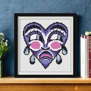 Sad Heart Tattoo Cross Stitch Pattern PDF - Subversive Goth Embroidery Design - Instant Download