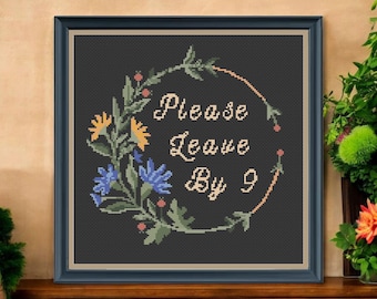 Veuillez partir par neuf motif de point de croix PDF - Broderie de bienvenue moderne et amusante - Décoration de pendaison de crémaillère subversive