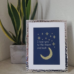 I Love You to the Moon and Back Cross Stitch Pattern – Baby Shower & Nursery Decor – Digital PDF Download
