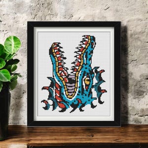 Blaues Alligator Kreuzstichmuster PDF – Tattoo-inspiriertes Gator Design – Subversive Stickerei – moderne DIY Handarbeit