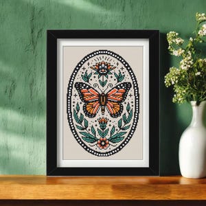 Patrón de punto de cruz de mariposa monarca: diseño primaveral inspirado en tatuajes