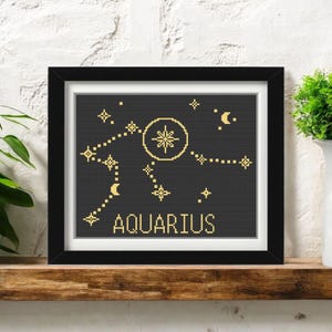 Constellation du Verseau, motif PDF au point de croix, broderie du signe astrologique du zodiaque, téléchargement numérique instantané