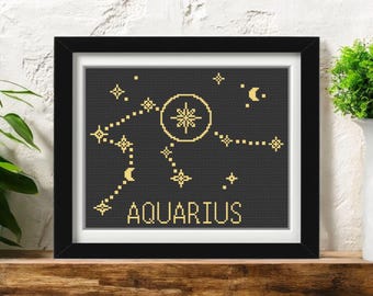 Aquarius Constellation Cross Stitch Pattern PDF – Zodiac Star Sign Embroidery – Digital Instant Download