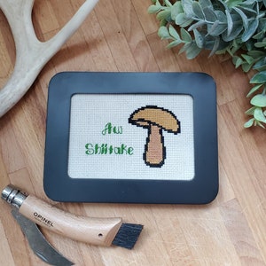 Aw Shiitake! Funny Mushroom Cross Stitch Pattern – Forager Modern PDF Embroidery Design – Instant Download