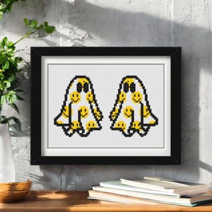 Smiley Face Sheet Ghost Cross Stitch Pattern PDF - Spooky Halloween Subversive Embroidery Design - Instant Download Tattoo Needlework