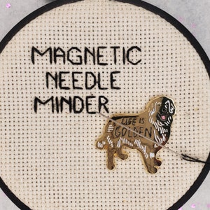 Golden Retriever Needle Minder • Magnetic Dog Enamel Minder for Cross Stitch, Embroidery, Sewing • Hat Magnet or Planner Magnet