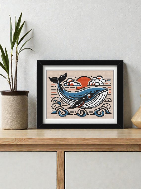 日本のクジラのクロスステッチパターンPDF - タトゥー海をテーマにした