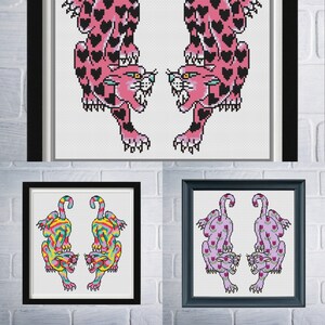 3er Set Panther Kreuzstich Muster - Tattoo-inspiriertes Katzen Stickmuster PDF - Subversive Handarbeiten Designs - Instant Download