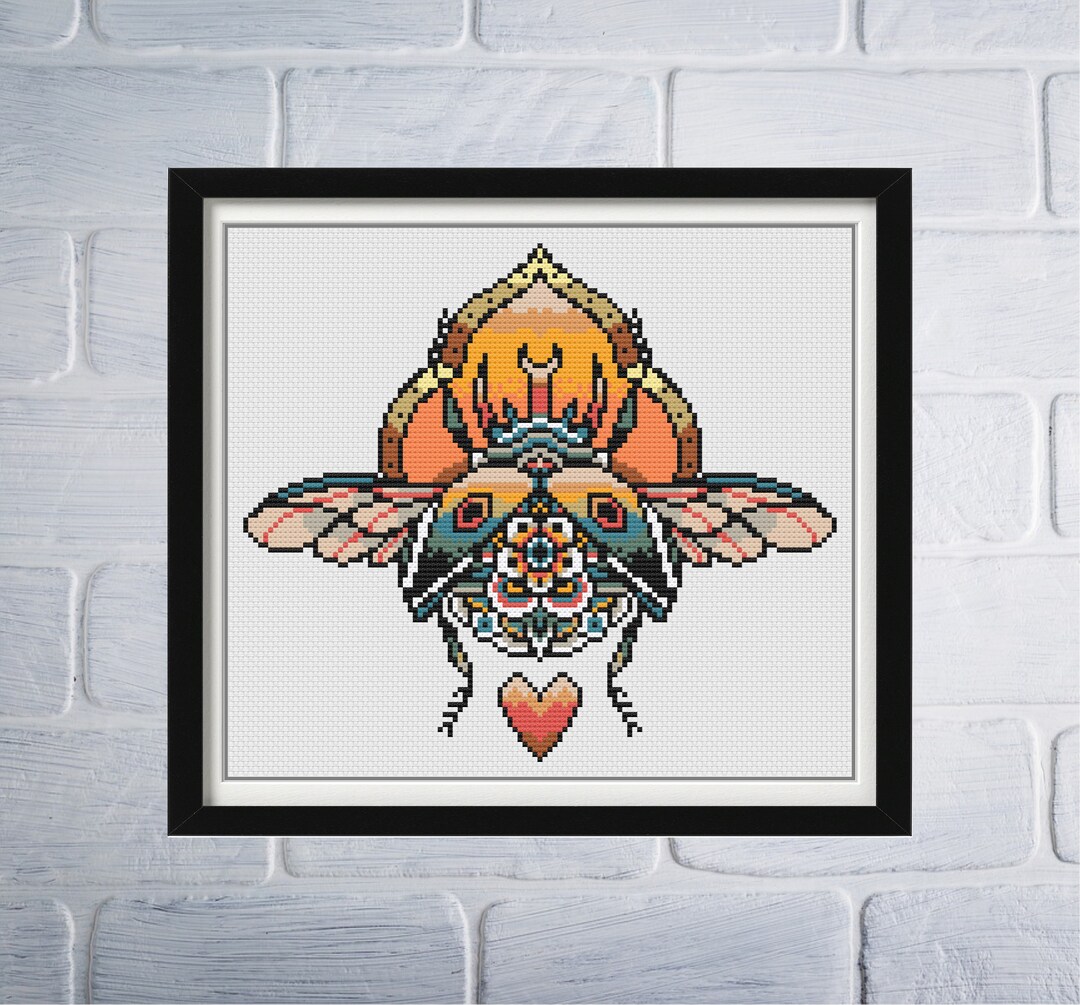 PATTERN Beetle Tattoo Cross Stitch Pattern Modern Cross Stitch Beetle