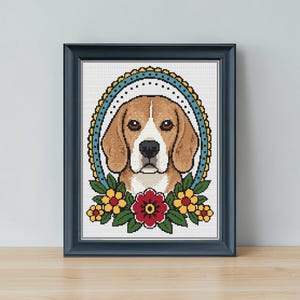 Beagle Dog Cross Stitch Pattern PDF | Tattoo Style Dog Portrait | Instant Download
