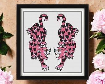 Love Panther Cross Stitch Pattern PDF | Tattoo Style Panther Design | Instant Download