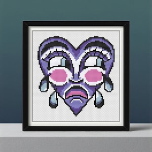 Sad Heart Tattoo Cross Stitch Pattern PDF - Subversive Goth Embroidery Design - Instant Download