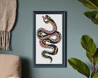 Tattoo Snake Cross Stitch Pattern PDF - Subversive Punk Embroidery Design - Tattoo Artist Gift - Instant Download