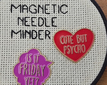Snarky Needle Minder Magnetic for Cross Stitch, Funny Decorative Hat or Planner Magnet - Friday Heart Embroidery Tool