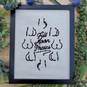 Full Moon Phases Cross Stitch Pattern – Funny Butt Embroidery PDF – Subversive Bathroom Decor Design