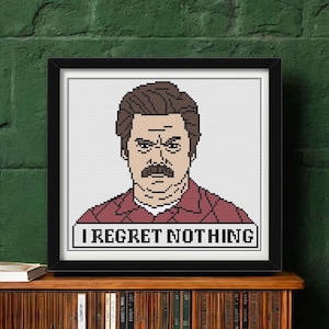 I Regret Nothing Ron Swanson Cross Stitch Pattern PDF - Funny Parks and Rec Embroidery Design - Instant Download