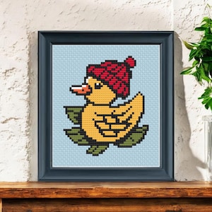 Zissou Duck Cross Stitch Pattern PDF - Tattoo Life Aquatic Subversive Design - Rubber Ducky Embroidery Instant Download