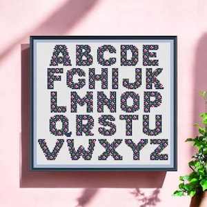 Flower Nursery Font Cross Stitch Pattern PDF - Modern Baby Name Alphabet for Custom Embroidery Design - Instant Download