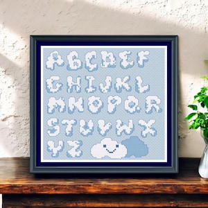 Cloud Font Cross Stitch Pattern - Modern Cross Stitch - Cross Stitch Font Pattern - Baby Name Font - Embroidery Font