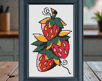 Sweet Strawberry Cross Stitch Pattern – Subversive Fruit Embroidery PDF – Tattoo-Inspired Design – Instant Download