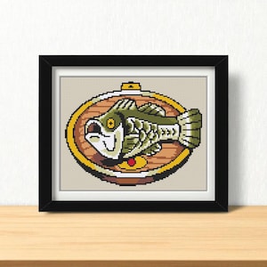 Divertente schema per punto croce con basso in PDF / Design umoristico a tema pesca / Download immediato