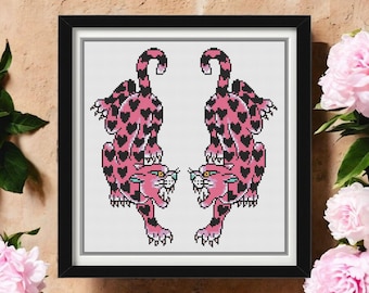 Love Panther Cross Stitch Pattern PDF – Tattoo-Inspired Cat Design for Someone You Love - Instant Download