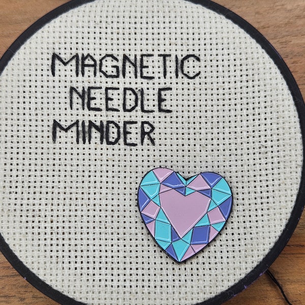 Pretty Heart Needle Minder Magnetic for Cross Stitch, Embroidery, Heart Magnetic Pin, or Decorative Magnet, Valentine Needle Minder