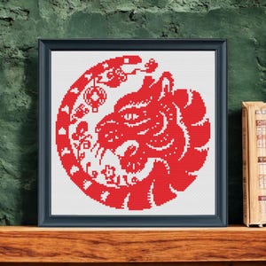 Patrón de punto de cruz del Año del Tigre en PDF - Diseño de bordado del zodíaco chino - Descarga instantánea