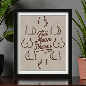 Full Moon Phases Cross Stitch Pattern – Funny Butt Embroidery PDF – Subversive Bathroom Decor Design