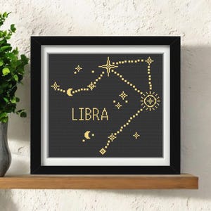 Patrón de punto de cruz de Libra en PDF: Bordado del signo zodiacal de la constelación - Descarga digital instantánea