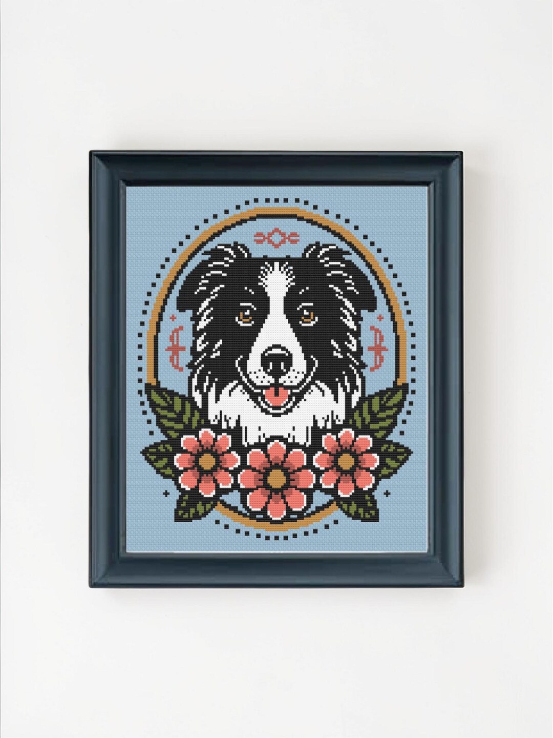 Border Collie Cross Stitch Pattern PDF | Floral Dog Portrait | Instant ...