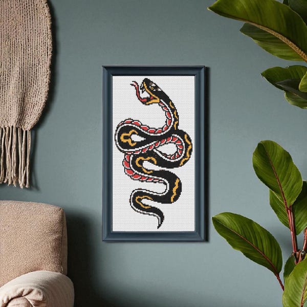Tattoo Snake Cross Stitch Pattern PDF - Subversive Punk Embroidery Design - Tattoo Artist Gift - Instant Download