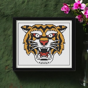 Tattoo Tiger Cross Stitch Pattern PDF - Modern Tattoo Subversive Big Cat Embroidery Design - Instant Download