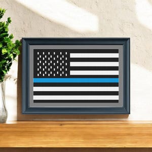 Thin Blue Line Cross Stitch Pattern PDF - Modern Police Flag Embroidery Design - Instant Download