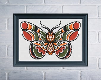 PATTERN Tattoo Fall Moth Cross Stitch Pattern - Modern Cross Stitch - Tattoo Cross Stitch - Subversive Cross Stitch-  Goth Cross Stitch