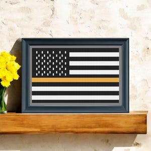 Thin Gold Line Cross Stitch Pattern PDF - Modern Dispatcher Flag Embroidery Design - Instant Download