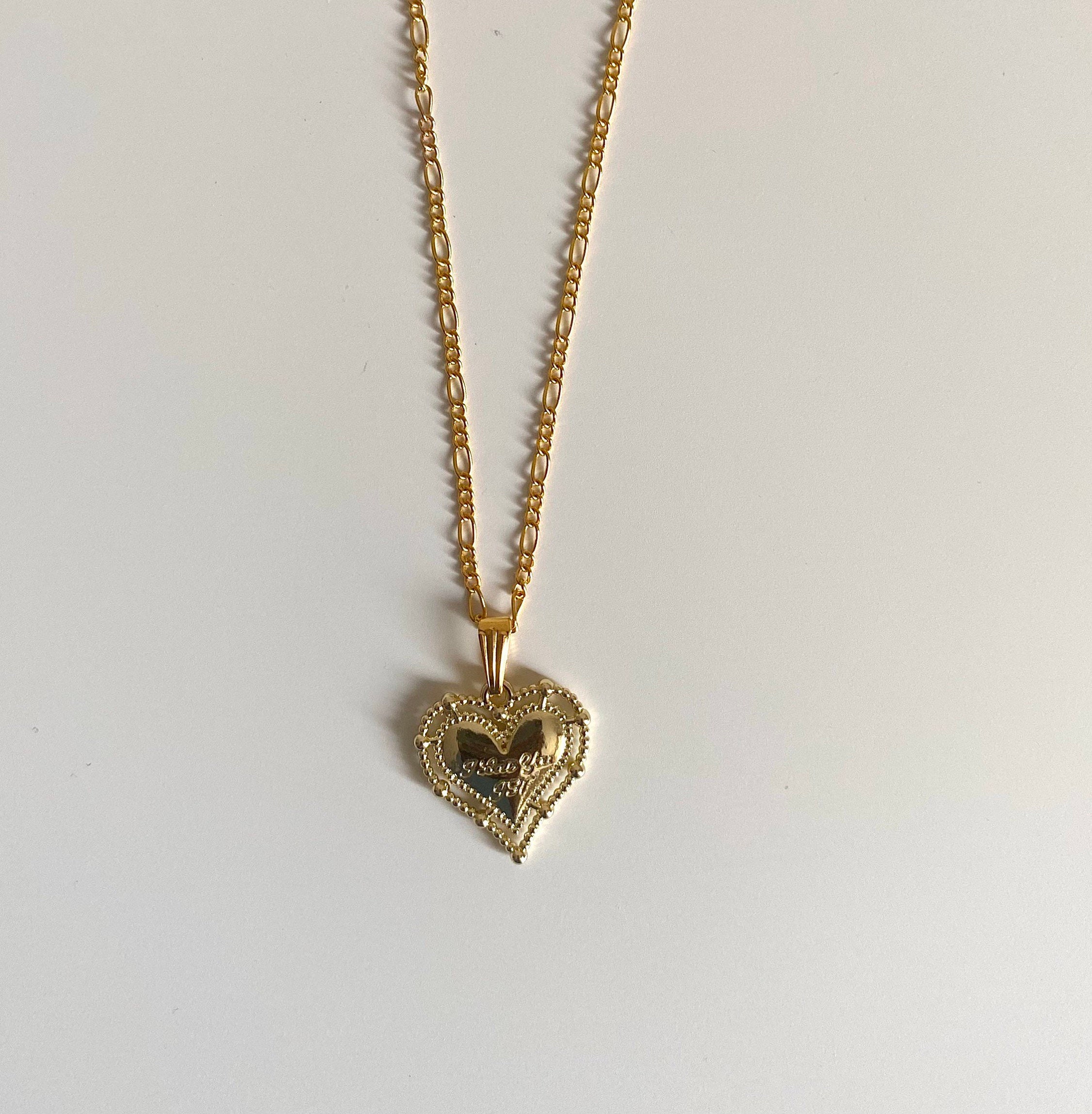 Double heart pendant necklace Gold Etsy