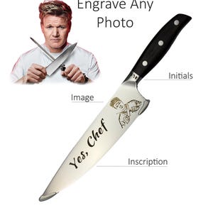 Custom Engraved Chef Knife 8&quot; -Personalized Kitchen Gifts - Corporate Gifts, Holiday Gifts - Engrave Photo, Logo, Illustration, Inscription