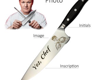 Custom Engraved Chef Knife 8" -Personalized Kitchen Gifts - Corporate Gifts, Holiday Gifts - Engrave Photo, Logo, Illustration, Inscription