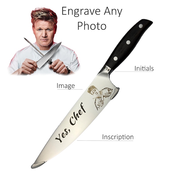 Custom Engraved Chef Knife -   Personalized Kitchen Gifts - Corporate Gifts, Holiday Gifts - Engrave Photo, Logo, Illustration, Inscription