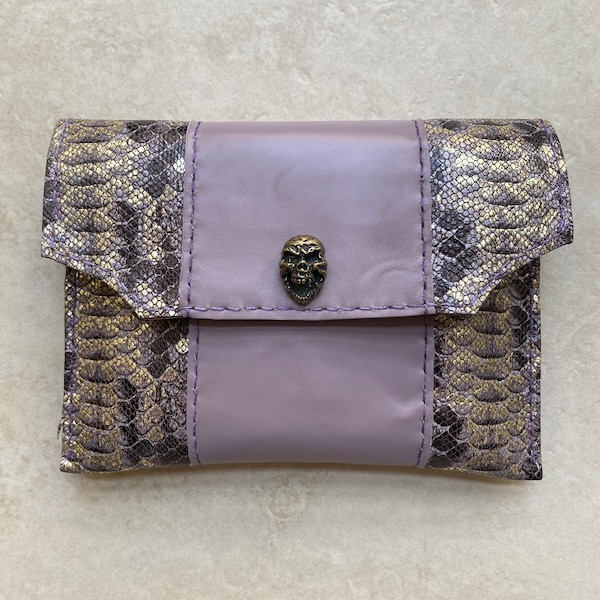 Mauve and gold tone fully hand sewn one-of-a-kind clutch bag, unique purse, artisan made