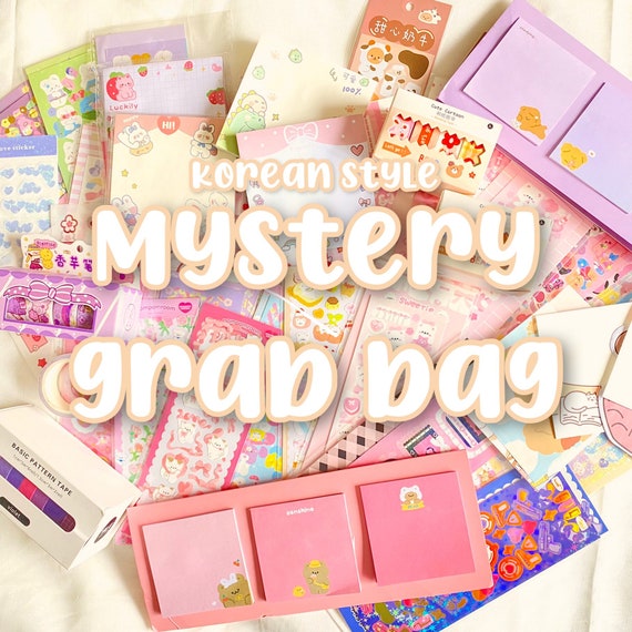 KOREAN STATIONERY BAG Cute Stationery Korean Japanese Style Mystery Grab  Bag Box With Stickers, Sticky Notes, Washi Tapes, Memos Sheets 
