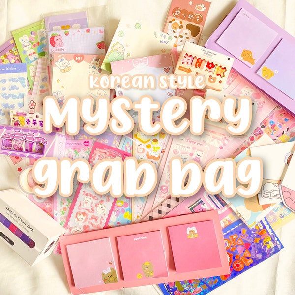KOREAN STATIONERY BAG | cute stationery Korean Japanese style mystery grab bag box with stickers, sticky notes, washi tapes, memos sheets