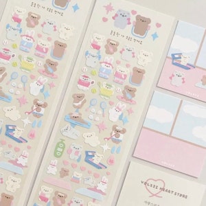 KOREANISCHER BÄR AUFKLEBER | entzückendes niedliches Kawaii Tier deko polco journal scrapbooking Kpop Schreibwaren Toploader Japan Sticker Aufkleber
